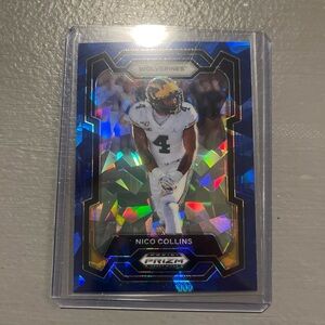 2024 Panini Prizm Draft Picks Nico Collins Cracked Ice Blue 59/99